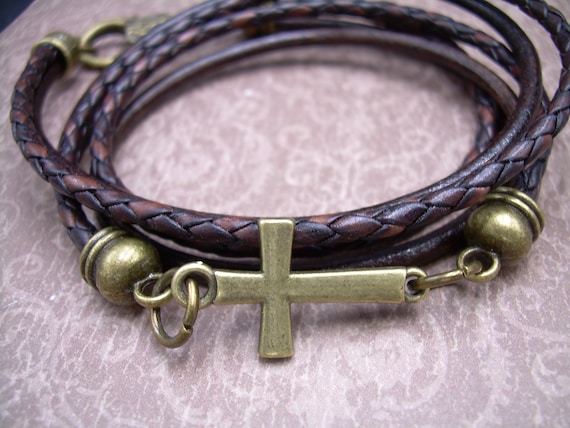 Women's leather cross bracelet sale