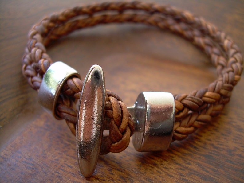 Mens Leather Bracelet, Mens Brown Braided Leather Bracelet, Leather Cuff Bracelet image 3