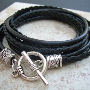 Black Braided Leather Bracelet, Leather Bracelets, Leather Wrap Bracelet, Mens Leather Bracelets, Braided Leather Bracelets, Womens