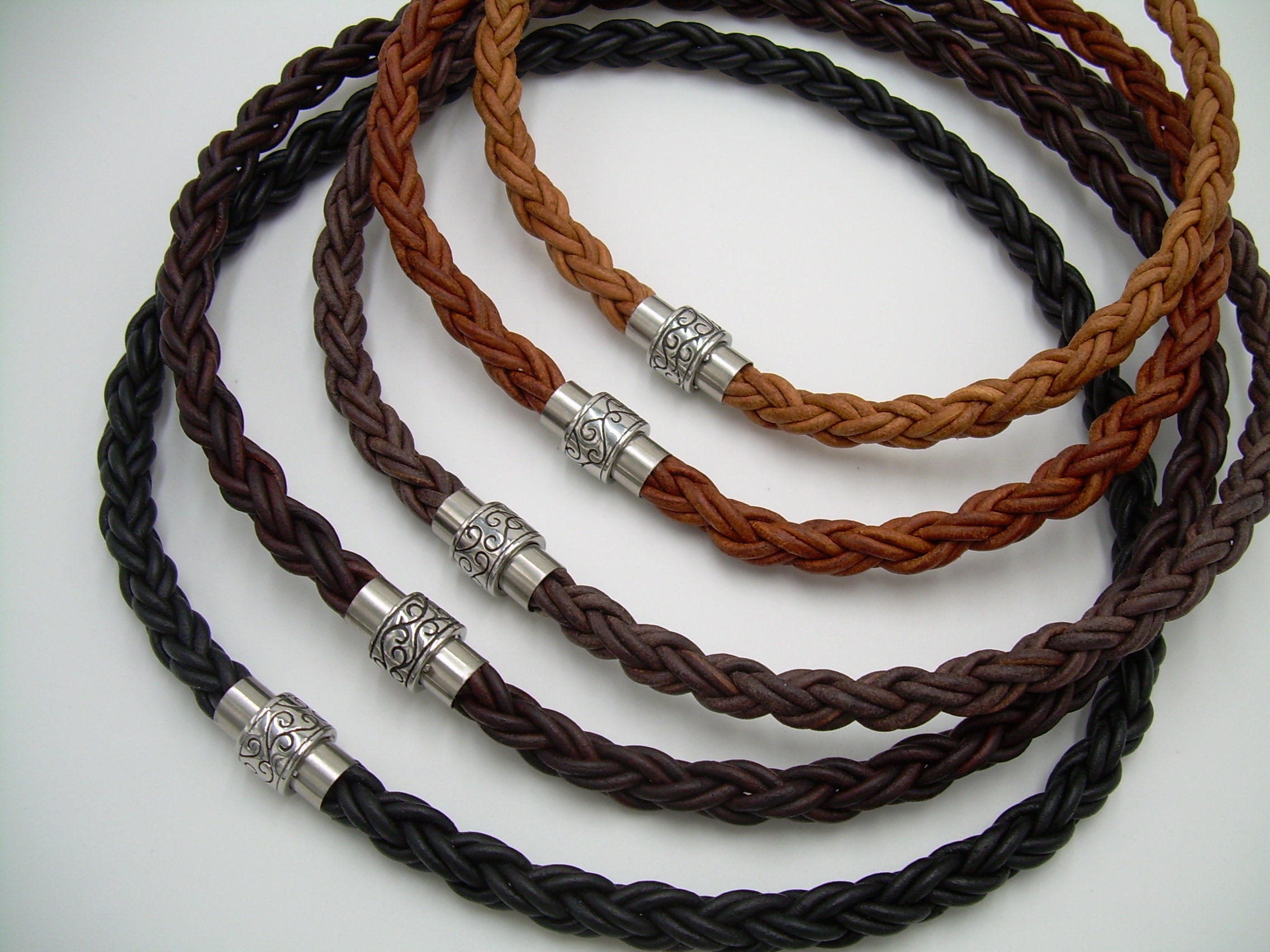 3mm Brown Black Man-made Leather Necklaces for Men Stainless Steel Magnetic  Clasp Mens Leather Cord
