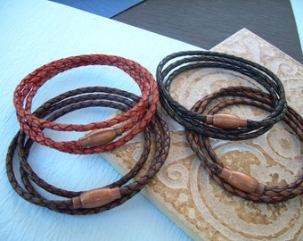 Thin Triple Wrap Leather Bracelet, Mens Wrap Bracelets, Mens Bracelets Leather, Mens  Leather Bracelet,  Magnetic Clasp Bracelet,
