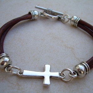 Cross Bracelet, Mens Leather Bracelet, Leather Cross Bracelet, Easter Gift, Religious Gift, Mens Cross Bracelet, Womens Cross Bracelet