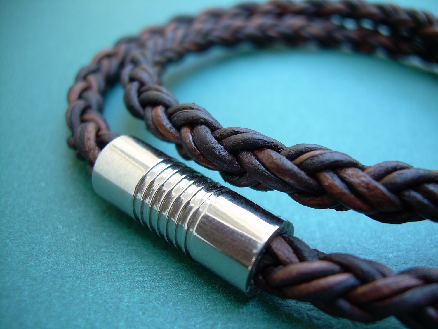 Leather Bracelet Double Wrap Bracelet Mens Brown Braided Etsy