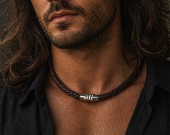 Collier en cuir tressé épais pour homme : fermoir magnétique en acier inoxydable, tailles personnalisées