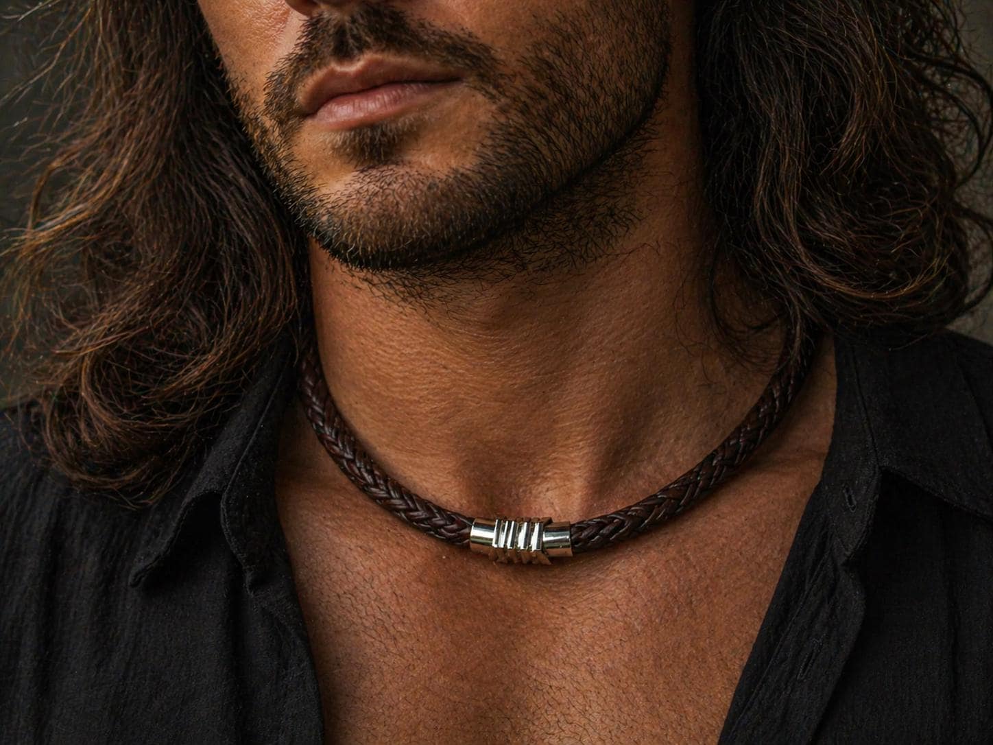 Thick Braided Leather Necklace for Men: Stainless Steel Magnetic