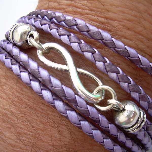 Womens Leather Bracelets, Purple Bracelet, Infinity Bracelet, Womens Leather Wrap Bracelet