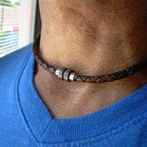 Braided Leather Necklace for Men: Stainless Steel Magnetic Clasp