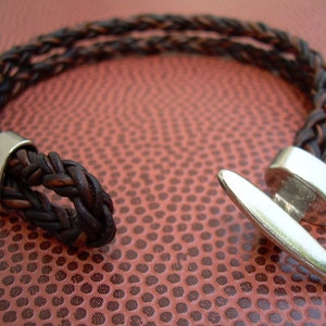 Braided Leather Bracelet: Antique Brown Double Strand Toggle Clasp Cuff