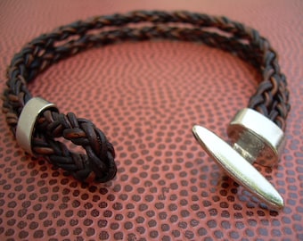 Geflochtenes Lederarmband: Antike braune Kordel, Knebelverschluss