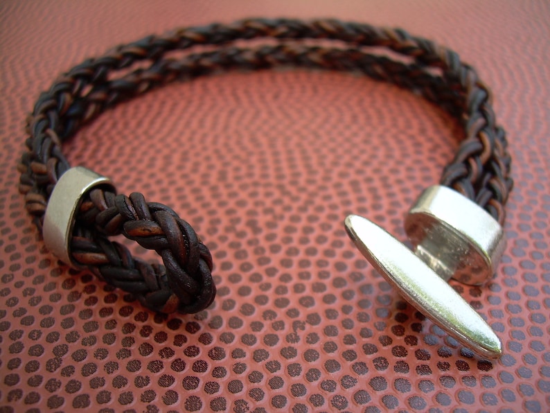 Leather Bracelet With Toggle Clasp Natural Antique Brown Etsy