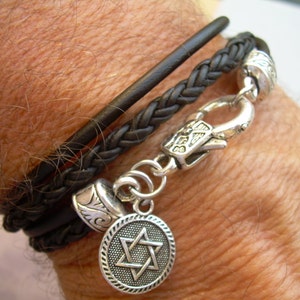 Star of David Leather Bracelet, Men's Leather Bracelets, Star of David, Judaica, Womens Bracelet, Religious Gift, Jewish Gift, Mens Gift,