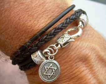 Star of David Leather Bracelet, Men's Leather Bracelets, Star of David, Judaica, Womens Bracelet, Religious Gift, Jewish Gift, Mens Gift,