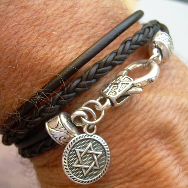 Star of David Bracelet, Mens Leather Bracelet, Womens Leather Bracelet, Mens Bracelet Star of David,  Jewish Gift, Judaica Gift