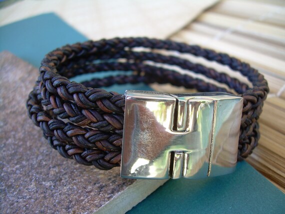 Bracciale Uomo In Pelle E Acciaio - Chiusura Magnetica, Design Intrecciato, Regalo Perfetto - Foto 2