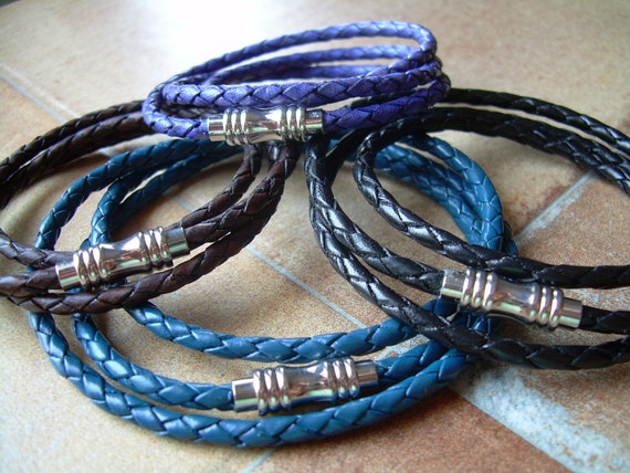 Thin Braided Leather Wrap Bracelet Mens Leather Bracelet Womens