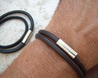 Stitched Nappa Leather Bracelet: Minimalist Stainless Steel Clasp, Made USA