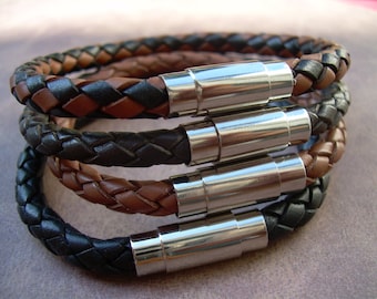 Braided Leather Necklace With Stainless Steel Magnetic Clasp - Etsy