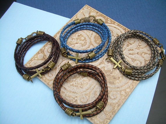 Women's leather clearance cross bracelet