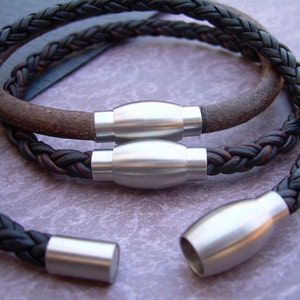 Braided Leather Bracelet with Stainless Steel Magnetic Clasp, Genuine Leather Bracelet, Custom Sized leather Bracelet
