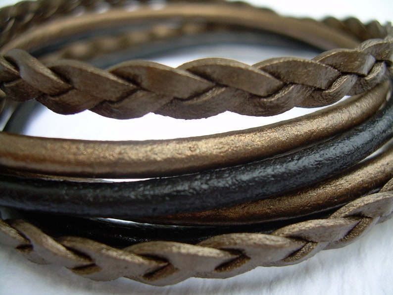 Womens Bracelets, Womens Leather Bracelets, Braided Bracelet, Leather Wrap Bracelet, Bronze and Black Leather Bracelet image 3