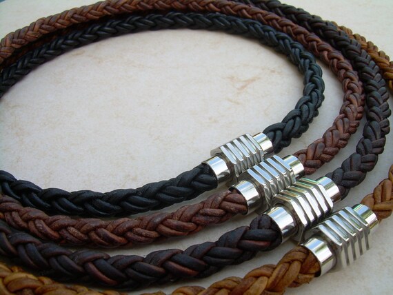 Youthern Brown Black Leather Necklaces for Men Stainless Steel Magnetic Clasp Mens Leather Necklace Jewelry Gifts 3mm