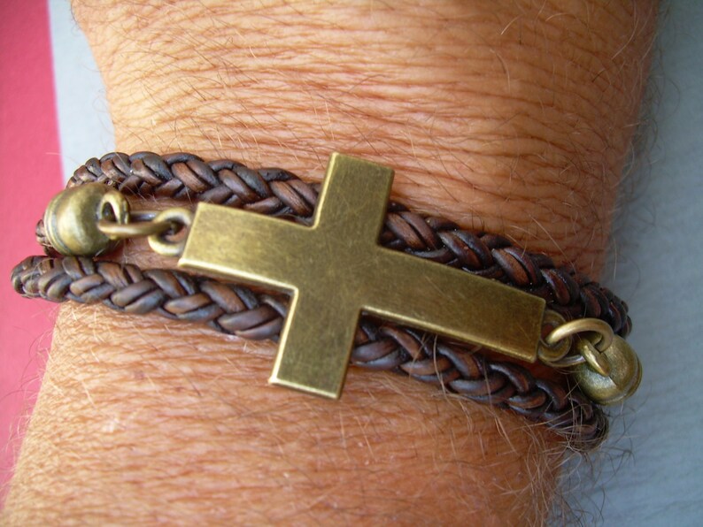 Dmaiy Black Leather Cross Bracelet For Men & Boys - Adjustable Wrap Woven Rope Bracelet, Christian Religious Jewelry