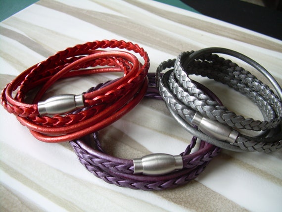 Plaited leather bracelets for best sale womens