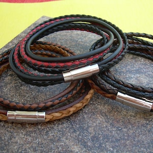 Men&#39;s Double Wrap Leather Bracelet: Stainless Steel Magnetic Clasp, USA Made