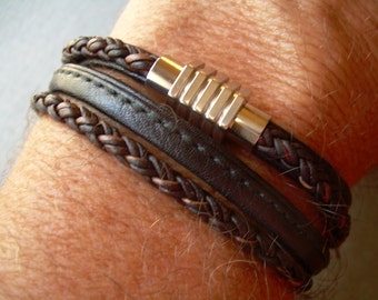 Leather Wrap Bracelet, Premium Quality Mens Leather Bracelet,  Magnetic Clasp Mens Bracelets, Mens Jewelry, Gift for him