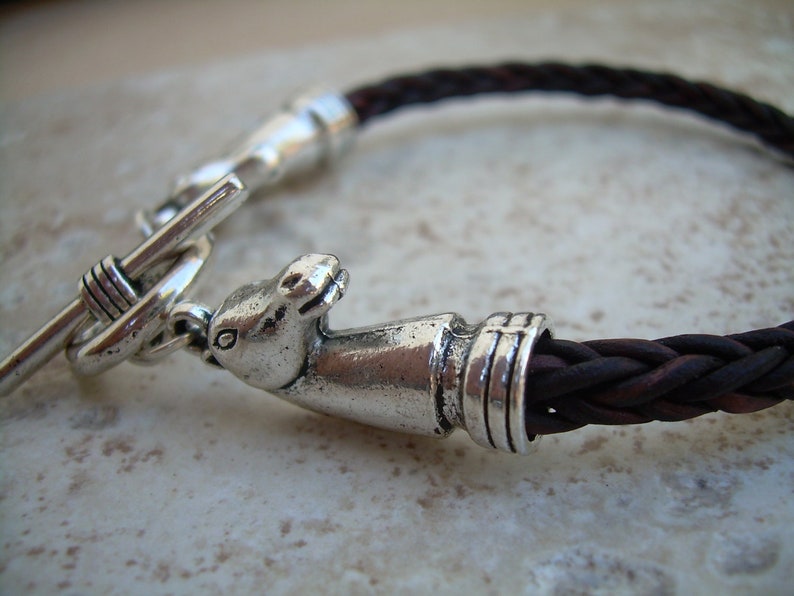 Brown Braided Silver Toned Leather Horse Bracelet with Toggle Clasp, Womens Bracelet, Mens Western Bracelet, Womens Horse Gift, Horse Lovers image 4