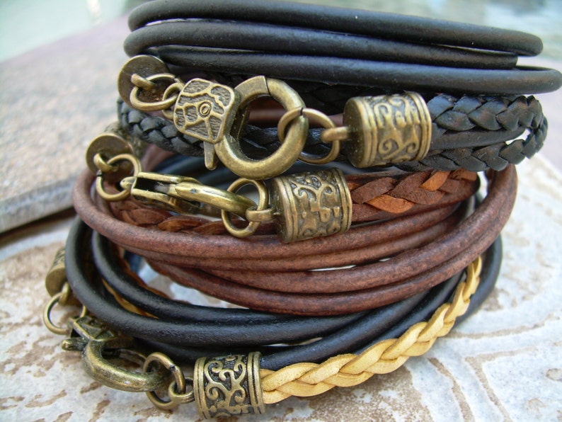 Mens Leather Bracelets Leather Wrap Bracelet Bronze and Etsy