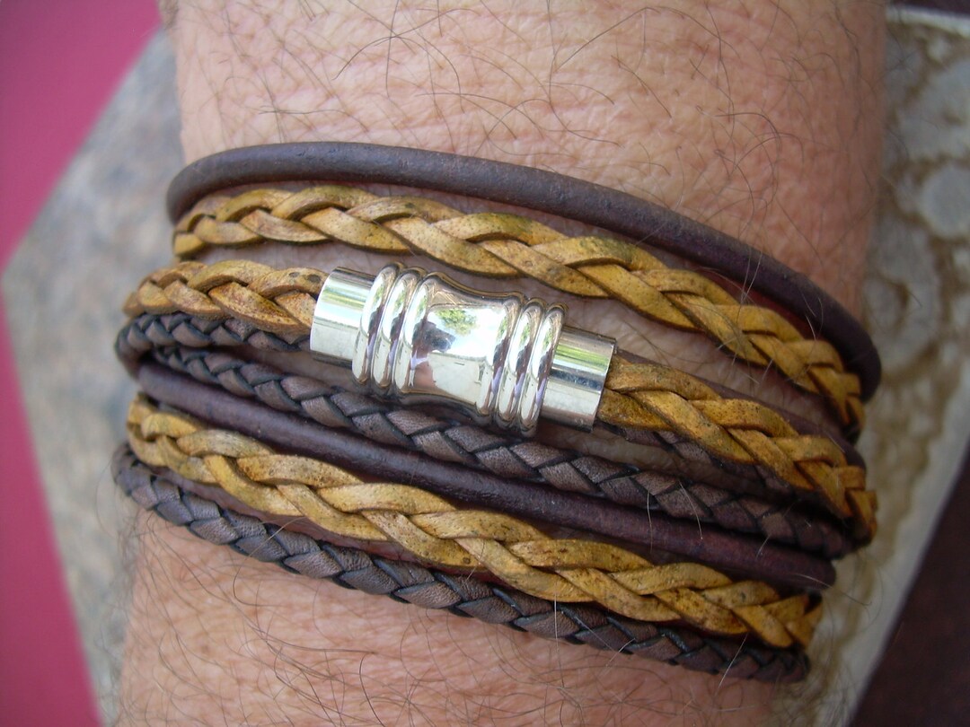 Double Wrap Mens Bracelet, Mens Leather Bracelet, Muti Strand Leather