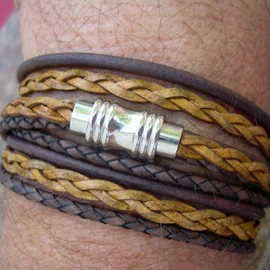 Mens Braided Leather Wrap Bracelet: Custom Sized Magnetic Clasp