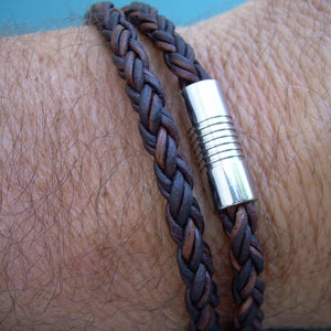 Braided Leather Bracelet: Double Wrap with Magnetic Clasp