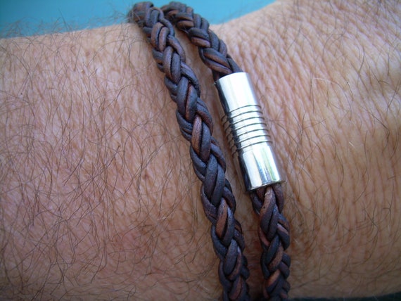 Braided Leather Rope Bracelet- Double Wrap - BROWN
