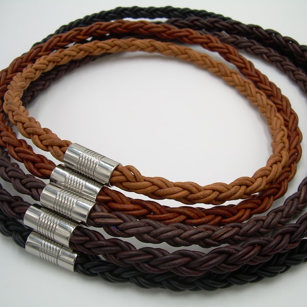 Mens Leather Necklaces, Mens Thick Braided Leather Necklace, Stainless Steel Magnetic Clasp Necklace, Groomsmen Gift