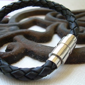 Braided Mens Leather Bracelet, Stainless Steel Magnetic Clasp, Mens Bracelet, Mens Jewelry, Leather Bracelet, Fathers Day, Groomsmen, Groom