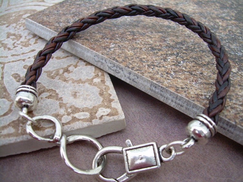 Braided Leather Infinity Bracelet With Antique Silver Toned - Etsy