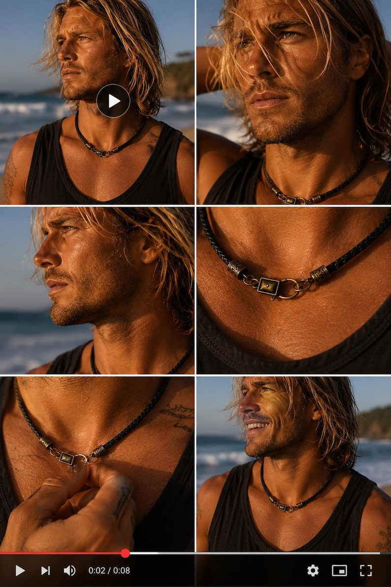 Gevlochten leren ketting: uniseks koordchoker, rustieke antieke bronzen sluiting afbeelding 3