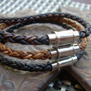 Braided Leather Bracelet, Stainless Steel Magnetic Clasp, 5 mm Cord, Bolo Cuff, Simple Leather Gift, Affordable Jewelry, Lightweight Comfort