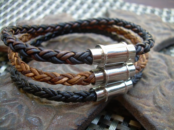 Mens braided 2024 leather bracelet