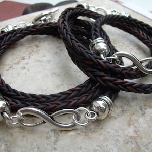 His and Hers Infinity Bracelets, Couples Leather Bracelets, Third Anniversary Couples Gift, Leathern Bracelets, Anniversary Gift