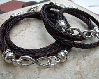 Matching Braided Leather Infinity Bracelets: Couple Jewelry Set