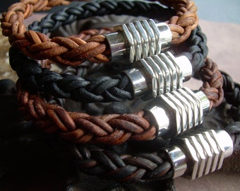 Mens Cuff Bracelet, Mens Leather Bracelet, Mens Bracelets Leather, Leather Bracelets for Men, Thick Braided Leather Bracelet