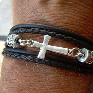 Mens Bracelets Leather, Mens Leather Bracelets, Womens Cross Bracelet, Christian Jewelry, Cross Bracelet, Cross, Religious Gift,