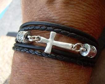 Mens Bracelets Leather, Mens Leather Bracelets, Womens Cross Bracelet, Christian Jewelry, Cross Bracelet, Cross, Religious Gift,