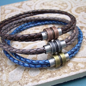 Geflochtenes Lederarmband: Edelstahl Magnetverschluss