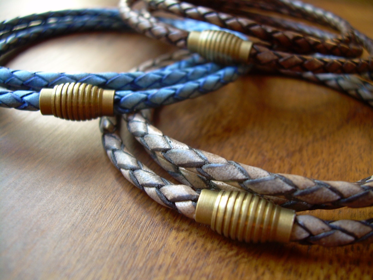 Men's Braided Leather Bracelet · Black/Blue Braided · Stainless Steel · Wrap Shiluette · 21 cm · Jewelry Accessory Gift · Marcus · A Few Wood Men