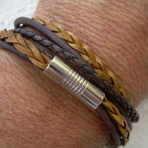 Brown Genuine Leather Wrap Bracelet, Masculine Natural Tones Bracelet, Mens Leather Anniversary Gift