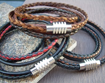 Pulsera de cuero trenzado de doble vuelta, pulsera con cierre magnético, pulseras de cuero para hombre, pulseras de cuero para hombre, pulseras de cuero para hombres,